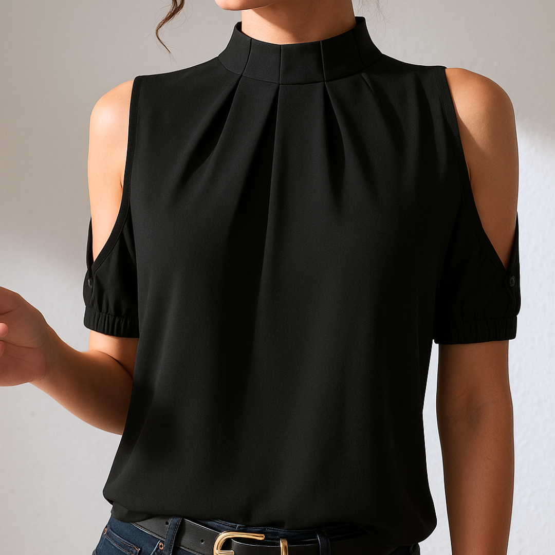 N&B Inge™ | Svart plissert bluse med delte ermer