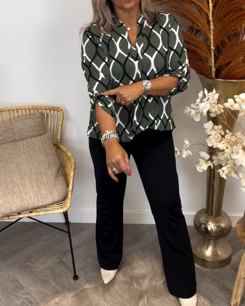 N&B Janny™ | Casual bluse med lange bukser og elegante patroner
