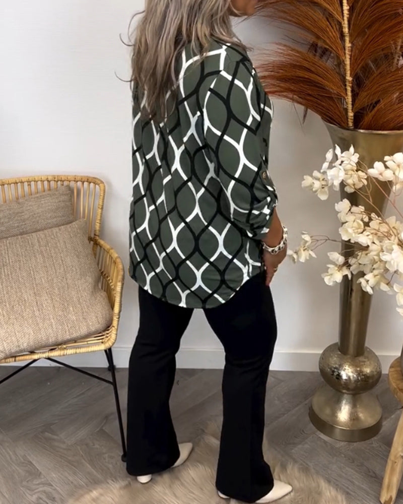 N&B Janny™ | Casual bluse med lange bukser og elegante patroner